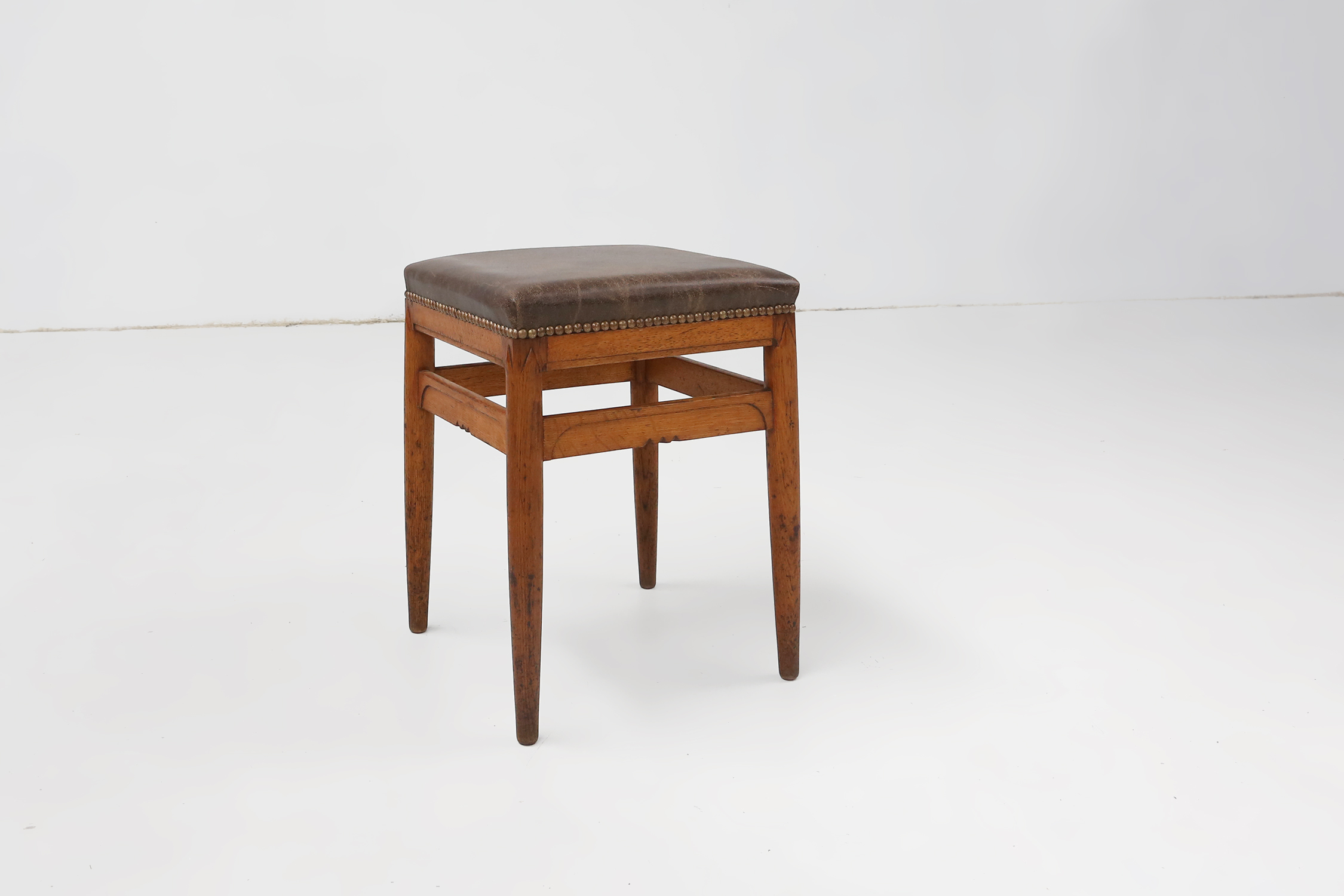 Art Deco wooden stool with leather top, Belgium ca. 1920thumbnail